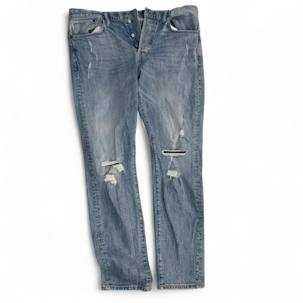 H&M Slim Straight Jeans Light Blue 36 Distressed Casual Streetwear